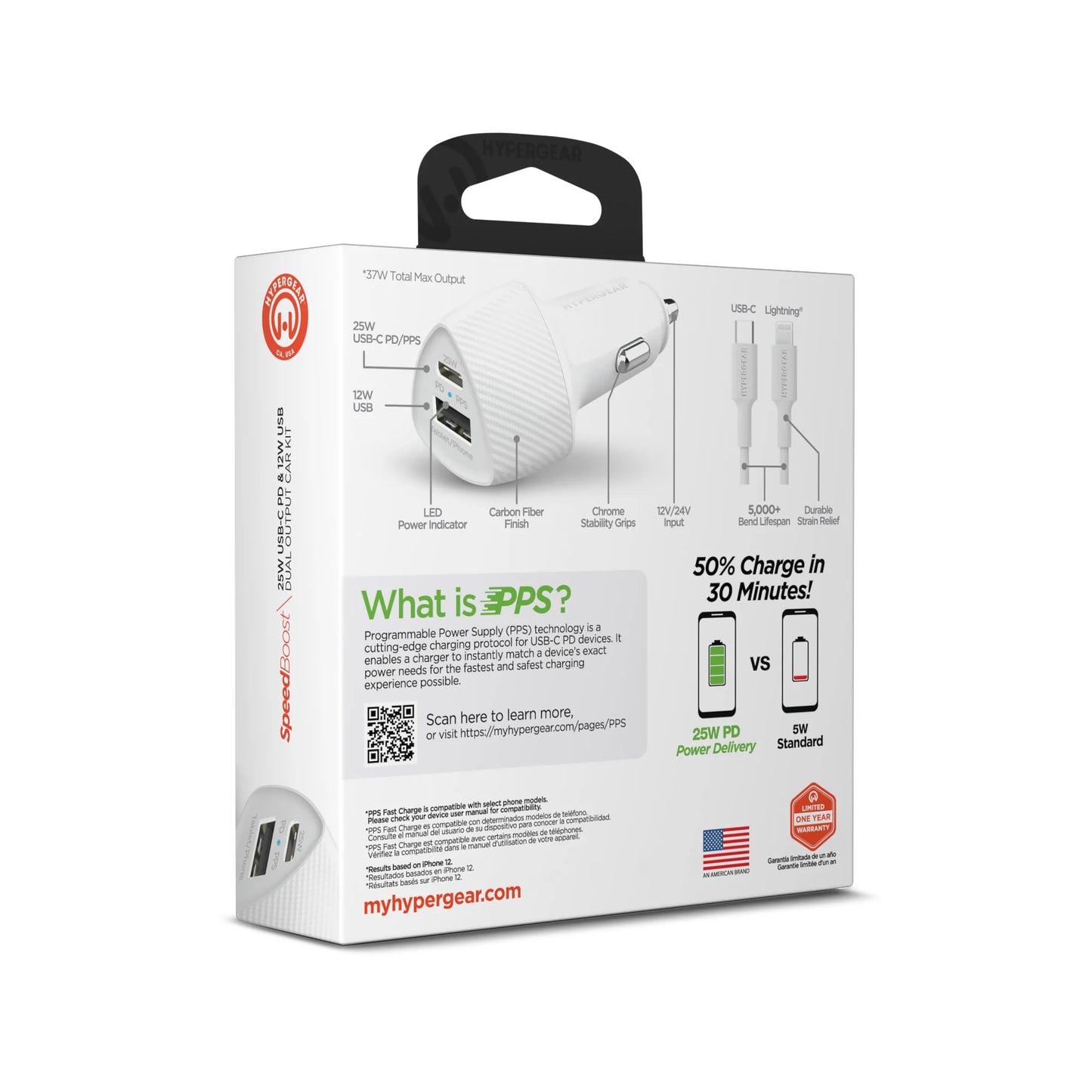 Hypergear Speedboost 25W PD Lightning Car Kit W Fast-Charging Tech