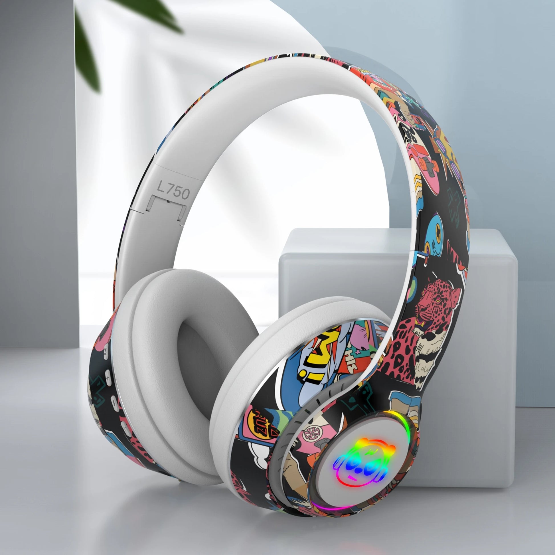 Graffiti Headphones Bluetooth 5.1 DJ Headset Wireless Gamer with Mic RGB LED Light for Kids PC Gamer Earphone Support TF Card