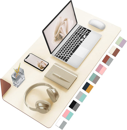 Double-Sided PU Leather Desk Pad - Non-Slip Large Mouse Pad & Desk Mat for Office, Home - Waterproof, Easy to Clean, Durable Dual-Sided Surface (23.6"X13.7", Beige)