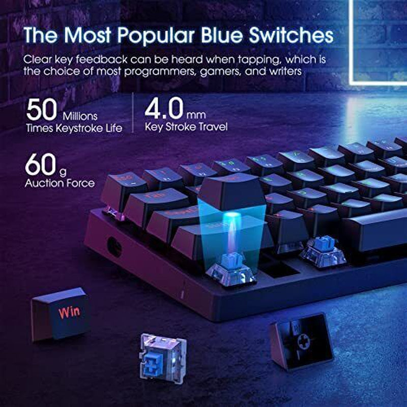 Portable 60% Mechanical Gaming Keyboard,60 Percent Wired Gamer Keyboard With