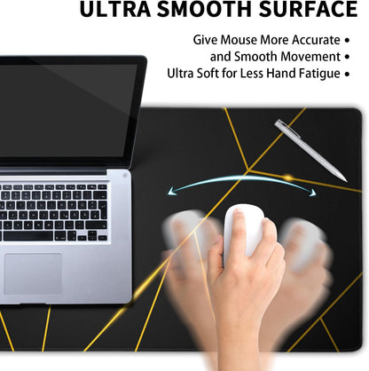 Gaming Mouse Pad 31.5×11.8 Inch XL with Stitched Edges Extended Waterproof Gold Line Black Geometric Desk Pads Non-Slip Rubber Base Large Keyboard Mat Computer Gaming Mousepad for Work/Office/Home