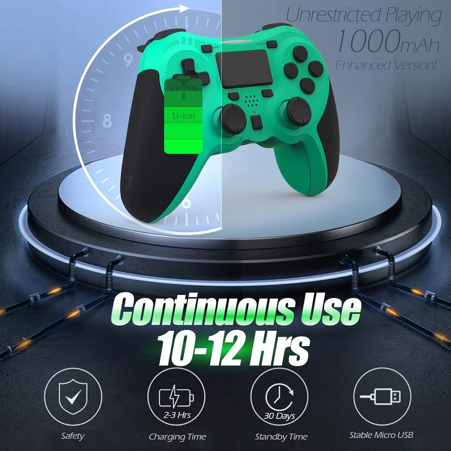 Wireless Controllers Compatible with Play-Station 4 Game Controllers for PS-4 Pro, PS-4 Slim-Built-In Speaker - Stereo Headset Jack Multitouch Pad - Rechargeable Lithium Battery (Green)