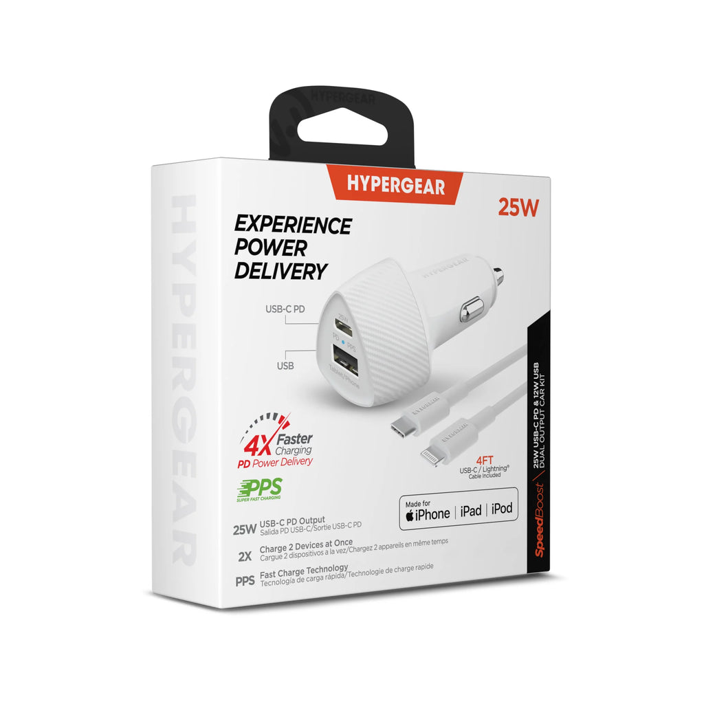 Hypergear Speedboost 25W PD Lightning Car Kit W Fast-Charging Tech