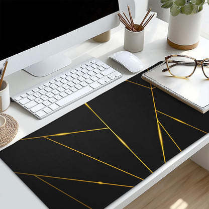 Gaming Mouse Pad 31.5×11.8 Inch XL with Stitched Edges Extended Waterproof Gold Line Black Geometric Desk Pads Non-Slip Rubber Base Large Keyboard Mat Computer Gaming Mousepad for Work/Office/Home