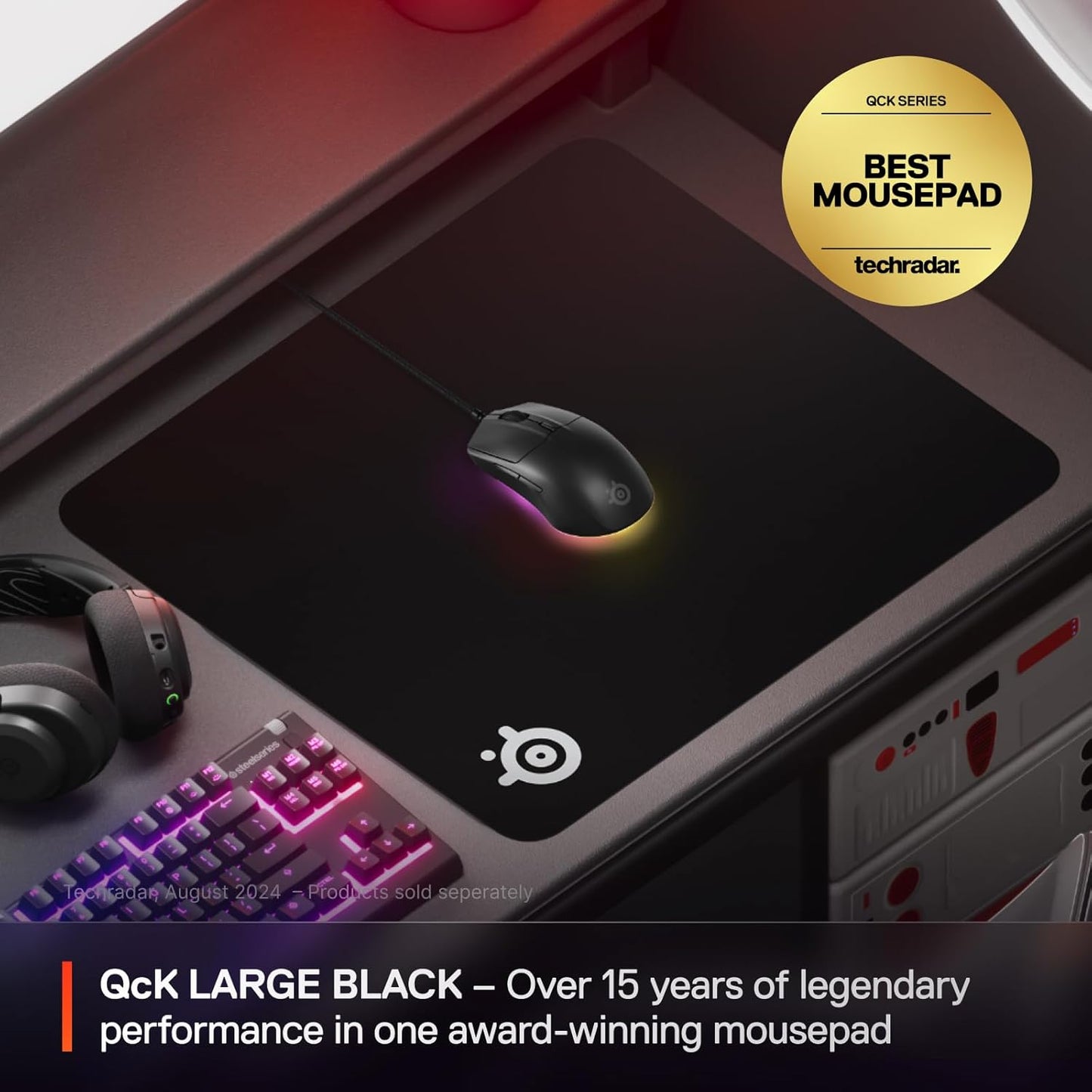 Qck Large Gaming Mousepad — Black — Non-Slip Silicone Rubber Base — Peak Tracking and Stability — Optimized for Gaming Sensors — 490 Mm X 420 Mm — FPS, Mobas, RTS, MMO