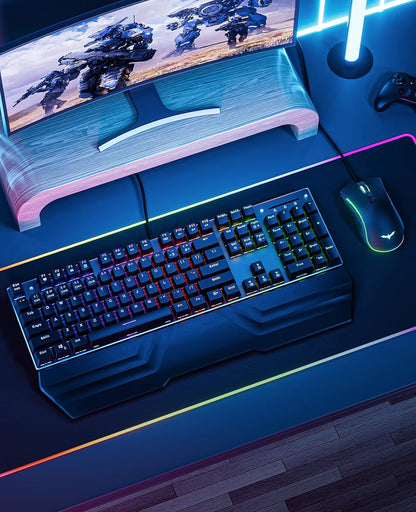 Mechanical Keyboard and Mouse Combo RGB Gaming 104 Keys Blue Switches Wired USB Keyboards with Detachable Wrist Rest, Programmable Gaming Mouse for PC Gamer Computer Desktop (Black)