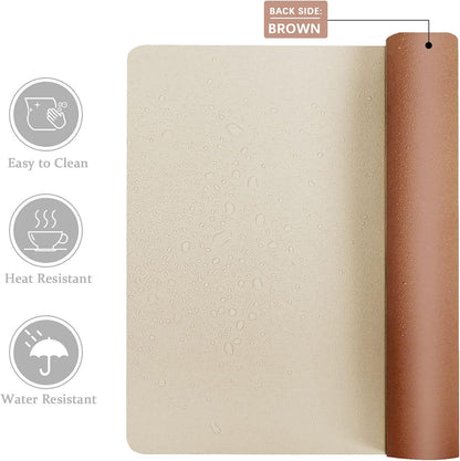 Double-Sided PU Leather Desk Pad - Non-Slip Large Mouse Pad & Desk Mat for Office, Home - Waterproof, Easy to Clean, Durable Dual-Sided Surface (23.6"X13.7", Beige)
