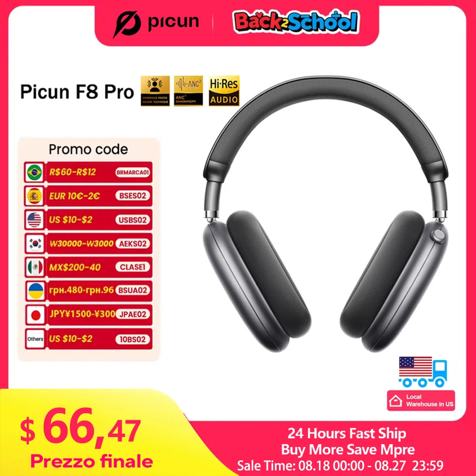 Picun F8 Pro Wireless ANC Headphones with 3D Audio