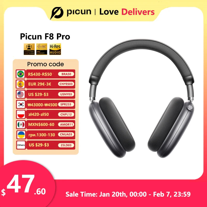 Picun F8 Pro Wireless ANC Headphones with 3D Audio
