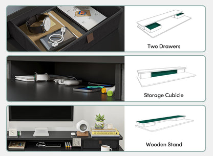 60 X 24 Inch Height Adjustable Electric Standing Desk with Double Drawer, Stand up Desk with Storage Shelf, Sit Stand Desk, Black