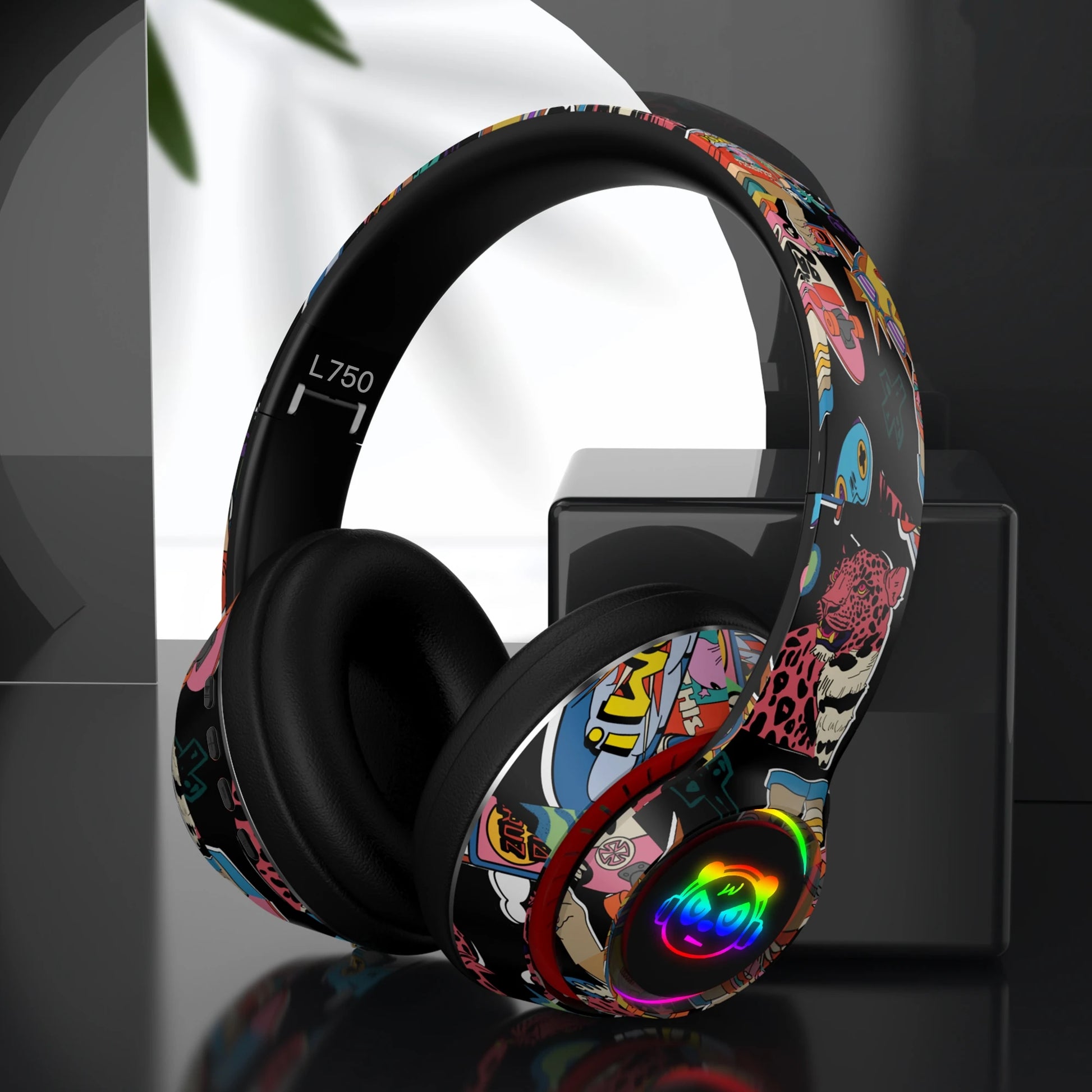 Graffiti Headphones Bluetooth 5.1 DJ Headset Wireless Gamer with Mic RGB LED Light for Kids PC Gamer Earphone Support TF Card