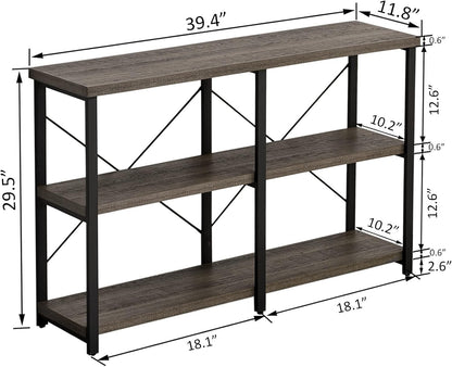 Foyer Tables for Entryway, Rustic Narrow Console Table for Living Room, 3-Tier Industrial Sofa Table, 39 Inch Gray Oak
