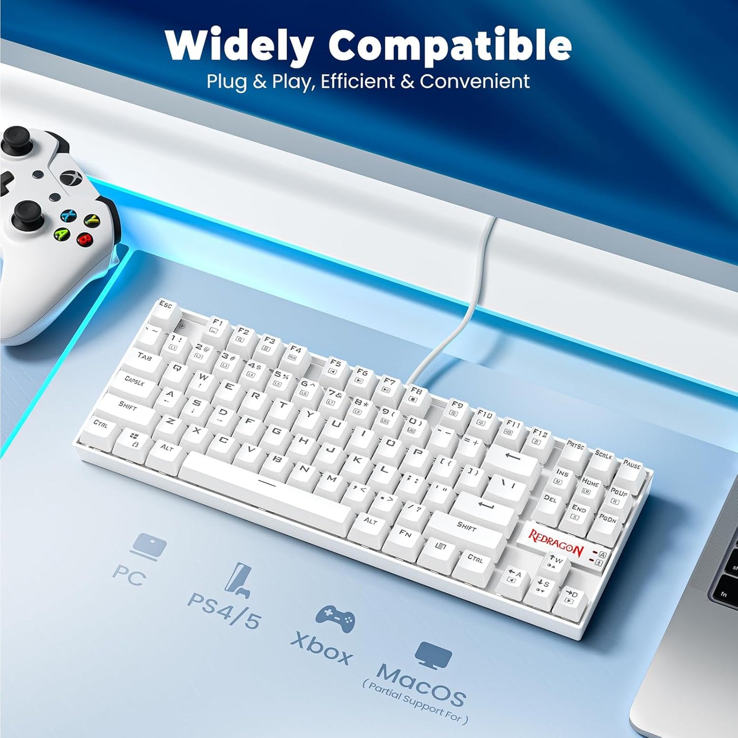 K552 Mechanical Gaming Keyboard 60% Compact 87 Key Kumara Wired Cherry MX Blue Switches Equivalent for Windows PC Gamers (RGB Backlit White)
