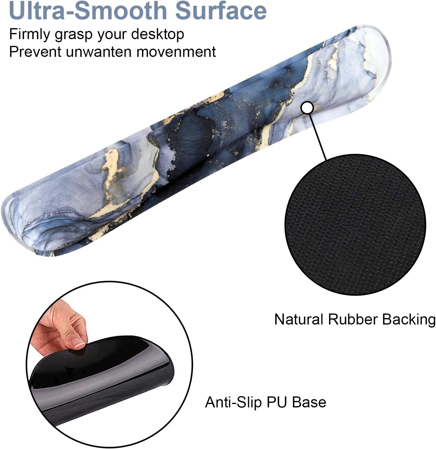 Mouse Pad with Wrist Support Keyboard Wrist Rest Set, Ergonomic Mouse Pad with Non-Slip Base for Computer Home Office + Coasters, Easy Typing & Pain Relief Mouse Mat, Dark Blue Marble