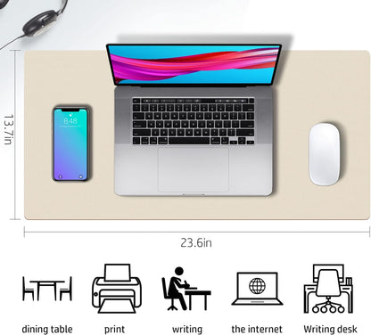 Double-Sided PU Leather Desk Pad - Non-Slip Large Mouse Pad & Desk Mat for Office, Home - Waterproof, Easy to Clean, Durable Dual-Sided Surface (23.6"X13.7", Beige)