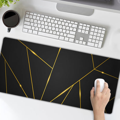 Gaming Mouse Pad 31.5×11.8 Inch XL with Stitched Edges Extended Waterproof Gold Line Black Geometric Desk Pads Non-Slip Rubber Base Large Keyboard Mat Computer Gaming Mousepad for Work/Office/Home