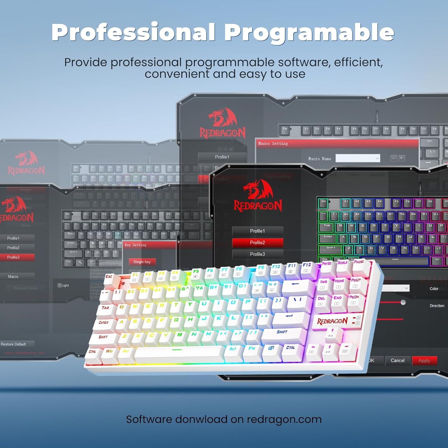K552 Mechanical Gaming Keyboard 60% Compact 87 Key Kumara Wired Cherry MX Blue Switches Equivalent for Windows PC Gamers (RGB Backlit White)